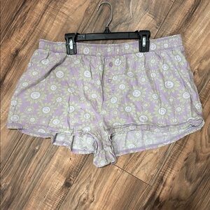 VS Pink Large Lounge Sleep Shorts purple Flower Smiley Face Casual Lounge Relax